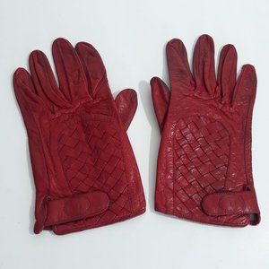 Vintage Fendi Red Leather Gloves Silk Lined Italy Woven Leather Top Size Medium